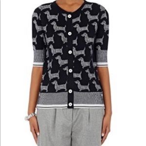 Thom Browne Women’s Dachshund Navy Short Sleeve Cardigan Sweater.